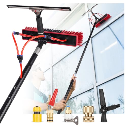 16.5ft Water Fed Pole Kit, Rotatable Solar Panel Cleaning Brush & Squeegee, 2 Dusting Brush, Extendable Black Lightweight Pole for Roof Window - color: 16.5ft, size: Small