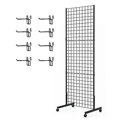 Eastern Tree 2 Packs 2'x 5' Six Pieces Gridwall Panels Stand with T-Base, Black Wire Grid Wall Display Racks with Wheels, Craft Show Display Rack, Retail Display, Extra More 16 Pieces Hooks