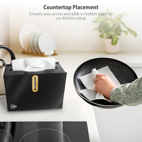 H4N Multifold Paper Towel Dispenser Countertop - Commercial Single Sheet Hand Towel Holder, Compact Acrylic Design for Home, Office, Restaurant Bathrooms - Black - color: Black