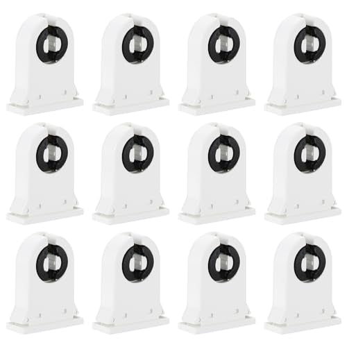 PATIKIL T8 Fluorescent Light Holder, 12 Pack G13 Lamp Base LED Fluorescent Tube Light Socket 500V Non-shunted Turn Type Lamp Holder Replacement, 39x32x13mm