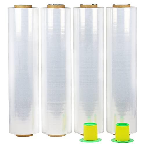 BOMEI PACK 4 Pack Industrial Clear Stretch Wrap Film with Plastic Handle 18" 1200ft 72Gauge for Pallet Wrap, Durable Self-Adhering Packing, Moving, Packaging, Heavy Duty Shrink Film - color: Clear