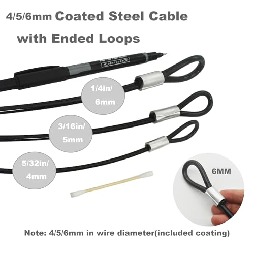 20 inch (50cm) 5mm Stainless Security Cables Tether,Braided Steel Vinyl Coated Safety Strap Luggage Lock,Flexible Wire Lead Chain Leash with Double Loops, Black 4Pcs - color: Black, size: 5mm-20in(4pcs)