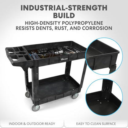 Simpli-Magic Rolling Utility Cart on Wheels, Heavy Duty with Ergonomic Handle, Deep Shelves for Garage, Warehouse, Workshop, 600-Pound Capacity, 40x33x17-Inch, Steel, Black