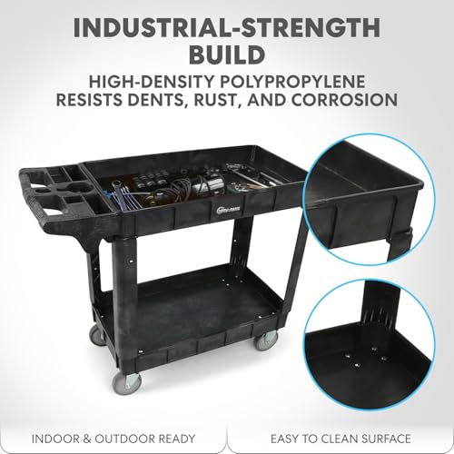 Simpli-Magic Rolling Utility Cart on Wheels, Heavy Duty with Ergonomic Handle, Deep Shelves for Garage, Warehouse, Workshop, 600-Pound Capacity, 40x33x17-Inch, Steel, Black