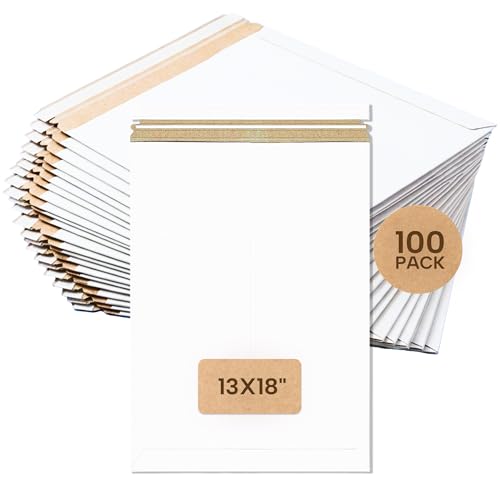 BOX USA Rigid Mailers 13 x 18 (100-Pack) - Cardboard Mailer Envelopes for Posters, Photography Prints, Certificates - Stay Flat - size: 13" x 18" (100-Pack)