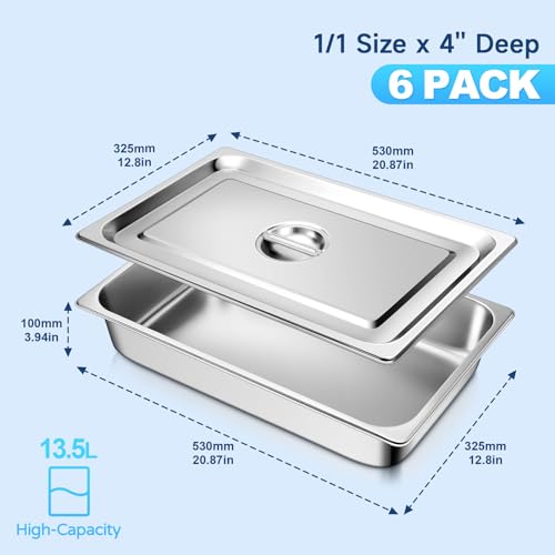 Hotel Pans with Lids 1/1 Full Size 4 Inch Stainless Steel Steam Table Pan - color: Full Size, size: 4" Deep
