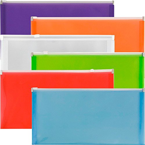 JAM PAPER Plastic Envelopes with Zip Closure - #10 Booklet Wallet - 5 1/4 x 10 - Assorted Colors - 6/Pack - color: Assorted 6 Pack, size: #10 Business Size