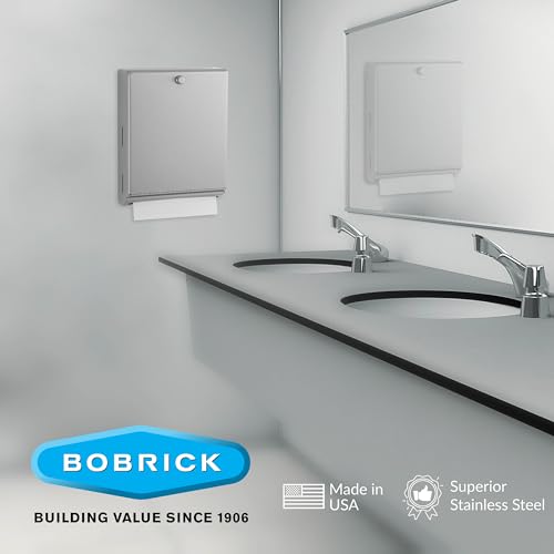 Bobrick B-2620 Surface Mounted Paper Towel Dispenser - Stainless Steel Commercial Bathroom Towel Dispenser with Knob-Latch 400 C-Fold or 525 Multifold Capacity - size: 14", style: Knob-Latch