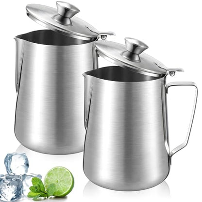 2 Pcs 67 Oz/ 2 L 304 Stainless Steel Pitcher with Lid Milk Frothing Jug - size: 67 Oz/ 2 L