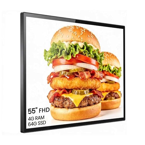 55 Inch Digital Signage Display, 4K FHD 1000 Nits Advertising Screen, Android 14.0 Wall Mount Digital Menu Board for Restaurants, Smart tv signage with 4GB RAM 64GB Storage, Smart Split Screen - size: 55 inches