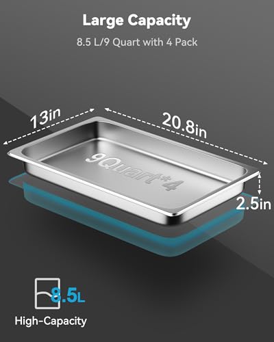 ZeroPone Hotel Pans with Lids, 4 Pack Full Size, 2.5" Deep - color: 2.5" Deep 4 Pack, size: 1/1 Size