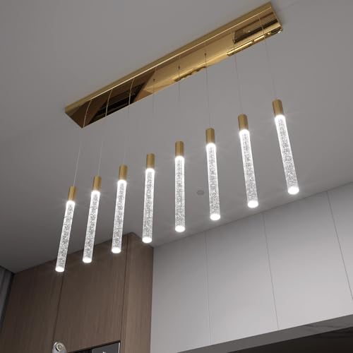 8-Lights Silver Hanging Pendant Light Modern Dimmable LED Crystal Chandeliers Bubble Crystal Pendant Light for Kitchen Island Dining Room Bedroom Living Room Over Table - color: Gold, size: Rectangle 8-Light
