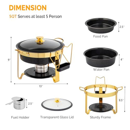 ROVSUN 6QT Chafing Dishes for Buffet 4 Pack, [Game Changer Maifanite-Coated] Chafing Dish Buffet Set, [Unique Black & Gold Color] Chafers and Buffet Warmers Sets with Lid Holder for Party Wedding - color: Black-gold