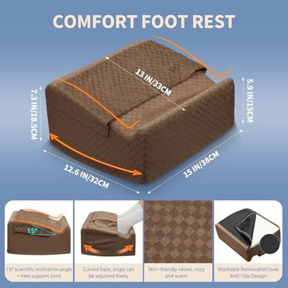 Under Desk Footrest with Rocking Base & Warming Cover, Brown Check - color: Brown Checkered Pattern, size: 12.6" L x 15" W x 7.3"