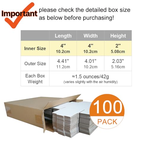 100 Pack 4x4x2'' Small Shipping Boxes, Corrugated Cardboard Mailers for Business, White (CM442-100) - color: White-Bulk, size: 4x4x2''