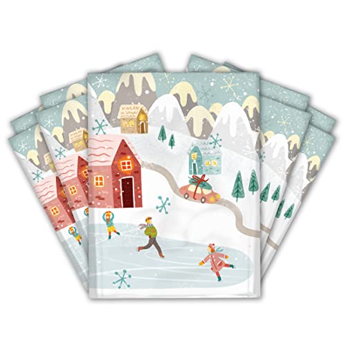 10x13 (100) Winter Village Christmas Designer Poly Mailers Self Sealing Waterproof Shipping Envelopes Holiday Premium Printed Bags For Small Businesses - color: Winter Village, size: 10x13