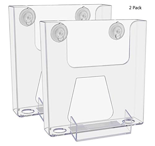 Marketing Holders 2 Pack Hanging Brochure Holder and Suction Cups 6.5" Wide with 3.5" x 2" Attached Business Card Pocket Floating Display Holder for Leasing Offices and Gyms Clear Acrylic - size: 6.5"W Suction Cups w/BC Pocket