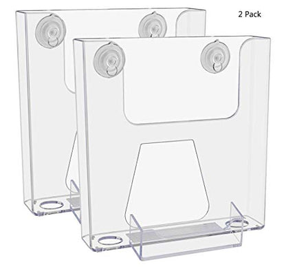 Marketing Holders 2 Pack Hanging Brochure Holder and Suction Cups 6.5" Wide with 3.5" x 2" Attached Business Card Pocket Floating Display Holder for Leasing Offices and Gyms Clear Acrylic - size: 6.5"W Suction Cups w/BC Pocket