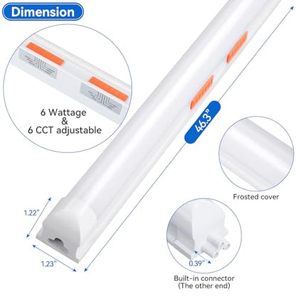 6-Pack LED shop lights 4ft, 3000k-6500k CCT adjustable,15W-40W adjustable Linkable shop lights frosted cover, 5,600LM T8 Integrated tube, Plug and Play LED ceiling lights for Garage,Workshop,basement