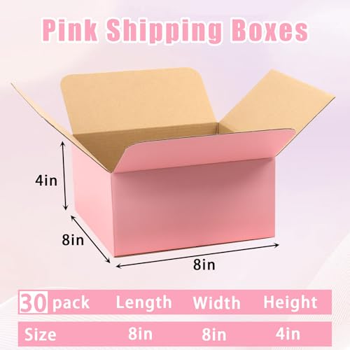 8x8x4 Pink Shipping Boxes, 30 Pack Mailing Boxes for Small Business, Corrugated Cardboard Boxes for Shipping, Packaging - color: Pink, size: 8x8x4