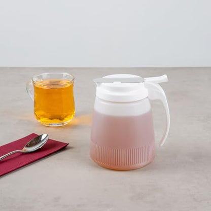 Restaurantware-Chef 101 32 Ounce All Purpose Syrup Dispenser, 1 Honey Dispenser - White Top, Stainless Steel Slide Cover, Plastic Pancake Syrup Bottle, Perfect For Diners, Restaurants, Home - color: White, size: 32 Ounces, style: 1 Count