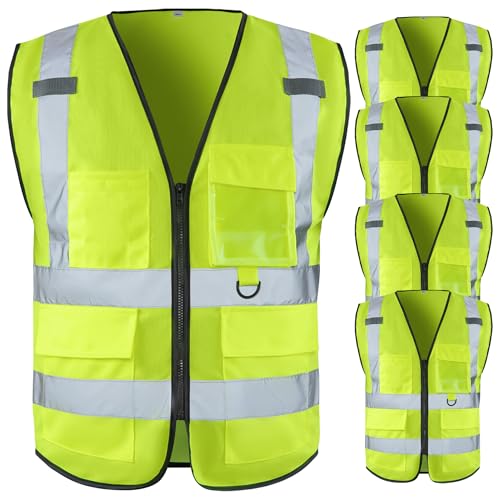 High Visibility Safety Vest for Men ，Class 2 Hi Vis Vest with Pockets, Reflective Vest for Construction Work, Volunteer, Cycling, Yellow XL 5 Pack - color: Yellow, size: X-Large