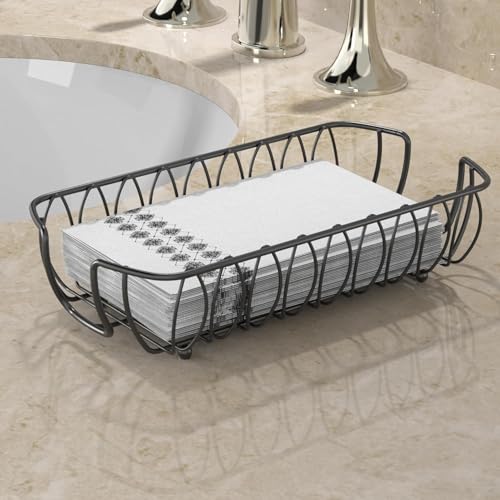 Guest Hand Towel Holder Tray for Bathroom Countertop,Black Metal - color: K - Black Napkin Holder for Bathroom, size: Guest Towel Holder