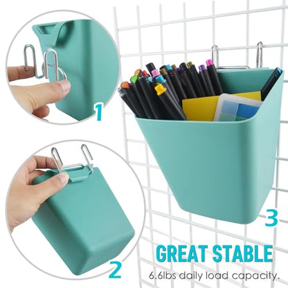 6Pack Green Grid Wall Bins Hanging Cups with Back Hook, Gridwall Shelf Bins - color: Green