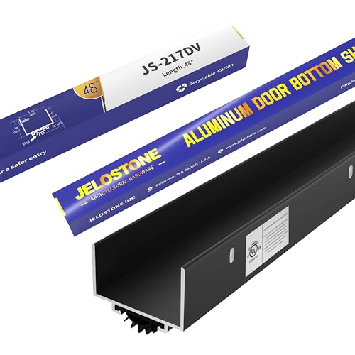 48" U-Shaped Aluminum Door Bottom Shoes(Matte Black) - Fire Rated - 1-3/4"W x 1-1/8"H - Weather Stripping Seal for Exterior Doors, Vinyl Insert, JS-217DV - color: Matte Black, size: 1-3/4"W x 1-1/8"H x 48"L