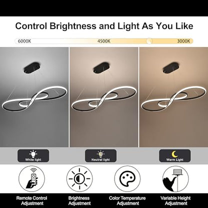 Modern LED Pendant Light, Black, Dimmable Chandelier - color: Black