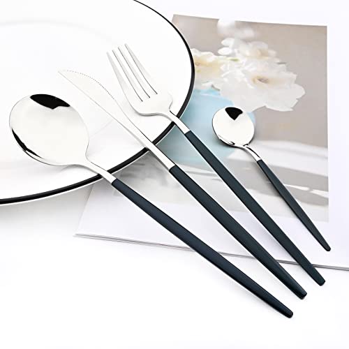 Mirror Cutlery Serving Set, 24-piece 18/0 Stainless Steel Silverware With Green Handle Simple & Modern Tableware For Home Party Restaurant Christmas Dinner, Service For 6 (Green Silver) - color: Green silver