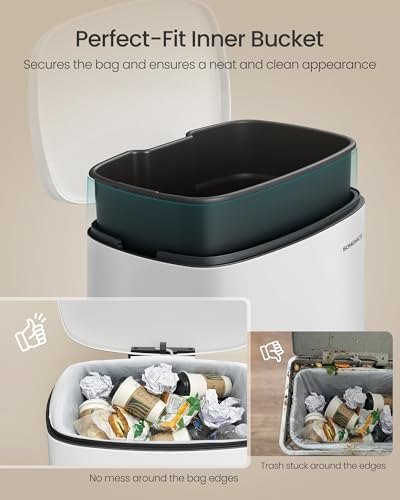 SONGMICS 20 Gallon (75 L) Trash Can, Stainless Steel, Step-On Pedal - color: White, size: 20 Gal.