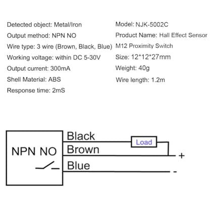 Gebildet 12mm Hall Effect Proximity Sensor Inductive Switch NPN NO（Normally Open) with Magnet DC5-30V NJK-5002C,Detecting Distance: 10mm - color: SS-E1650