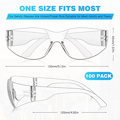 WFEANG 100 Pack Clear Safety Glasses for Men Women, ANSI Z87.1 Work Glasses - color: 100clear