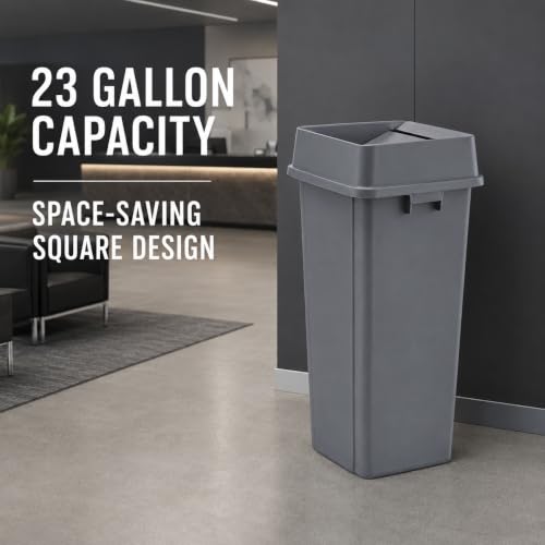 1 Pack Blue 23 Gallon Square Commercial Recycling Bin with Lid, Heavy Duty Plastic Recycle Container with Venting Channels and Built-in Handles - color: Blue, size: 23 Gallon
