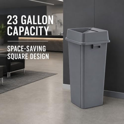1 Pack Brown 23 Gallon Square Commercial Trash Can with Lid, Heavy Duty Plastic Waste Bin with Venting Channels and Built-in Handles - color: Brown, size: 23 Gallon