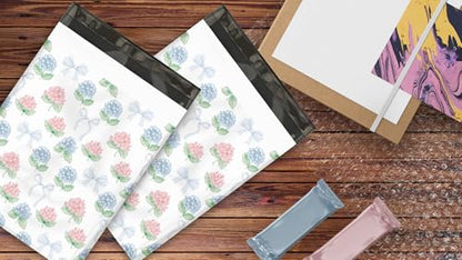 10x13 (100) Hydrangeas Summer Designer Poly Mailers Waterproof Self Sealing Tear Resistant Polymailers Shipping Envelopes Premium Printed Bags For Small Businesses - color: Hydrangeas, size: 10x13 inches