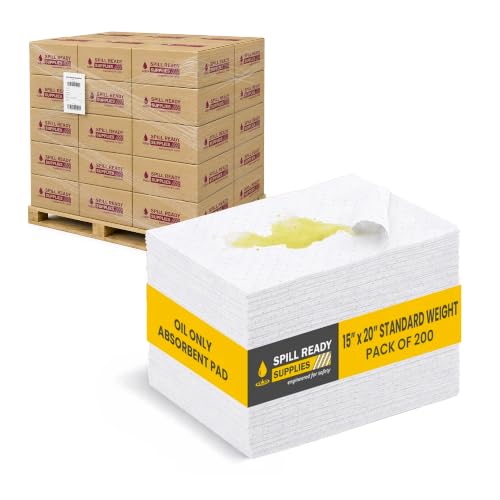 (20 Boxes x 200 Pads) Oil Only Absorbent Pads 15" x 20"- Standard Weight Absorbs Up to 24 oz per pad - 2mm Oil Spill Mat, Hydrophobic Sorbent Mat Pads for Oil - White - color: 200 Pads - Standard weight, size: Pallet