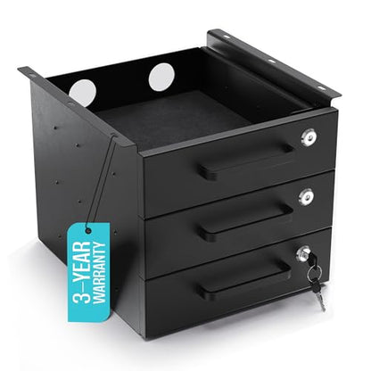 Under Desk Drawer Slide-Out - Lockable Metal Storage Drawers with Cable Management for Office & Home (Triple, Non-Bracketed) - size: Triple