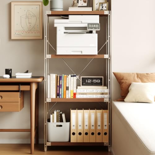 4-Tier Industrial Bookshelf, Wood and Metal Shelf Unit, Storage Bookcase - color: Walnut, size: 4T27.56IN