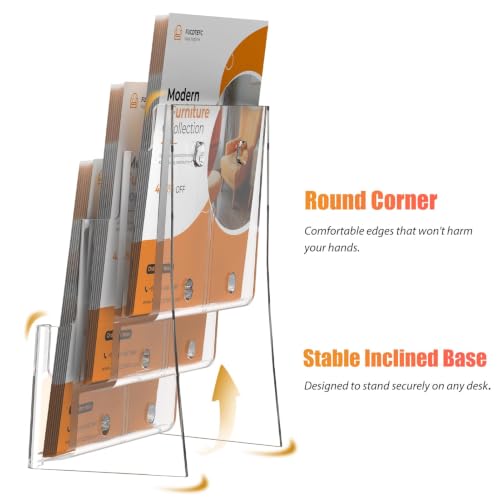 FUCDTEFC Acrylic Brochure Holder 8.5x11, Clear 3 Tier Magazine Holder Brochure Display Stand with Removable Divider for 4 x9 Inch Literature Pamphlet Flyer Holder for Wall Mount or Countertop - size: 3-Tier Brochure Holder