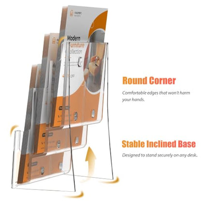FUCDTEFC Acrylic Brochure Holder 8.5x11, Clear 3 Tier Magazine Holder Brochure Display Stand with Removable Divider for 4 x9 Inch Literature Pamphlet Flyer Holder for Wall Mount or Countertop - size: 3-Tier Brochure Holder