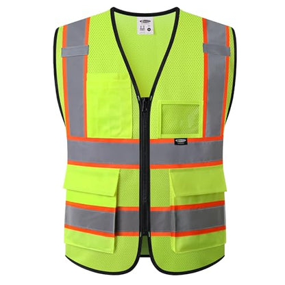 JKSafety Safety Vest for men women Hi Vis Vest with Pockets and Zipper High Visibility Reflective Vests BX320 - color: Yellow, size: 3X-Large