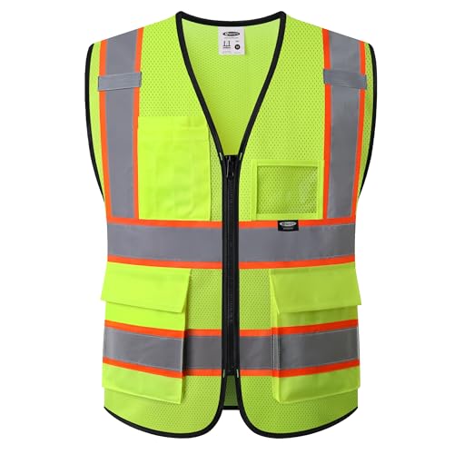 JKSafety Safety Vest for men women Hi Vis Vest with Pockets and Zipper High Visibility Reflective Vests BX320 - color: Yellow, size: 4X-Large