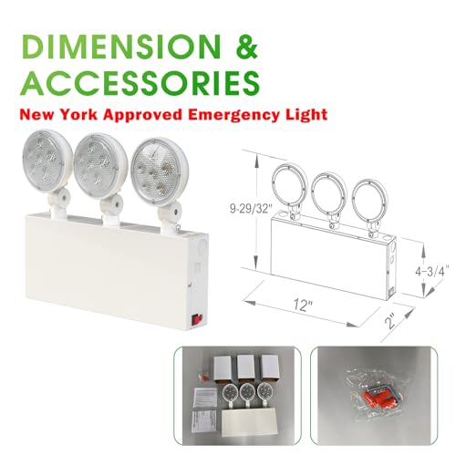 New York Certified LED Emergency Light, White Housing with Backup Battery, Two Adjustable Lamps Heads, 120-277V, Commercial Grade, Fire Resistant, UL Certified NYC-100 (3 Heads) - size: 3 HEADS