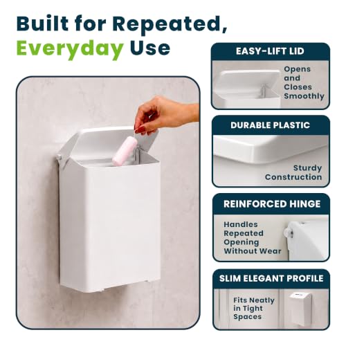 Alpine Sanitary Napkin Disposal Receptacle, Wall Mounted Trash Can, White