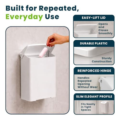 Alpine Sanitary Napkin Disposal Receptacle, Wall Mounted Trash Can, White