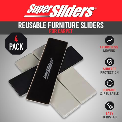 Super Sliders 2-1/2" x 9" XL Rectangle Reusable Furniture Sliders for Carpet, Anti-Slip Protective Furniture Moving Pads for Beds, Sofas, Dressers, Set of 4, Beige - style: For Carpet