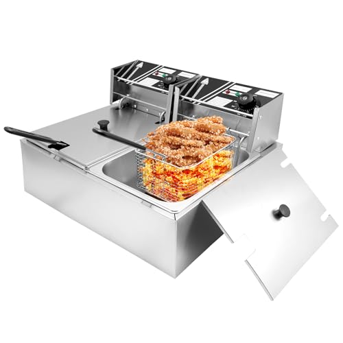 Commercial Deep Fryer with Baskets, 5000W Thickened Stainless Steel Electric Oil Fryer, Large Capacity with Temperature Control (12L) - size: 12L
