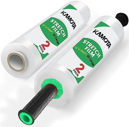 KAMOTA 15" x 1000ft Industrial Strength Stretch Wrap, 2 Pack Plastic Film Rolls - size: 2 PACK